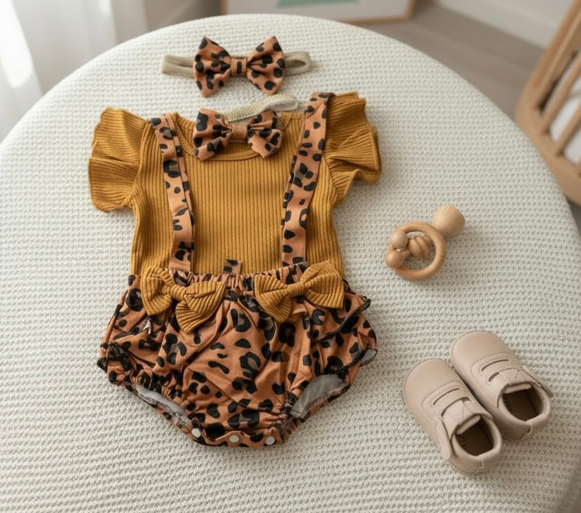 Crossover Tan Leopard Ruffel Set