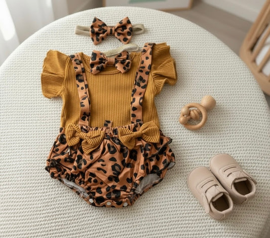 Crossover Tan Leopard Ruffel Set