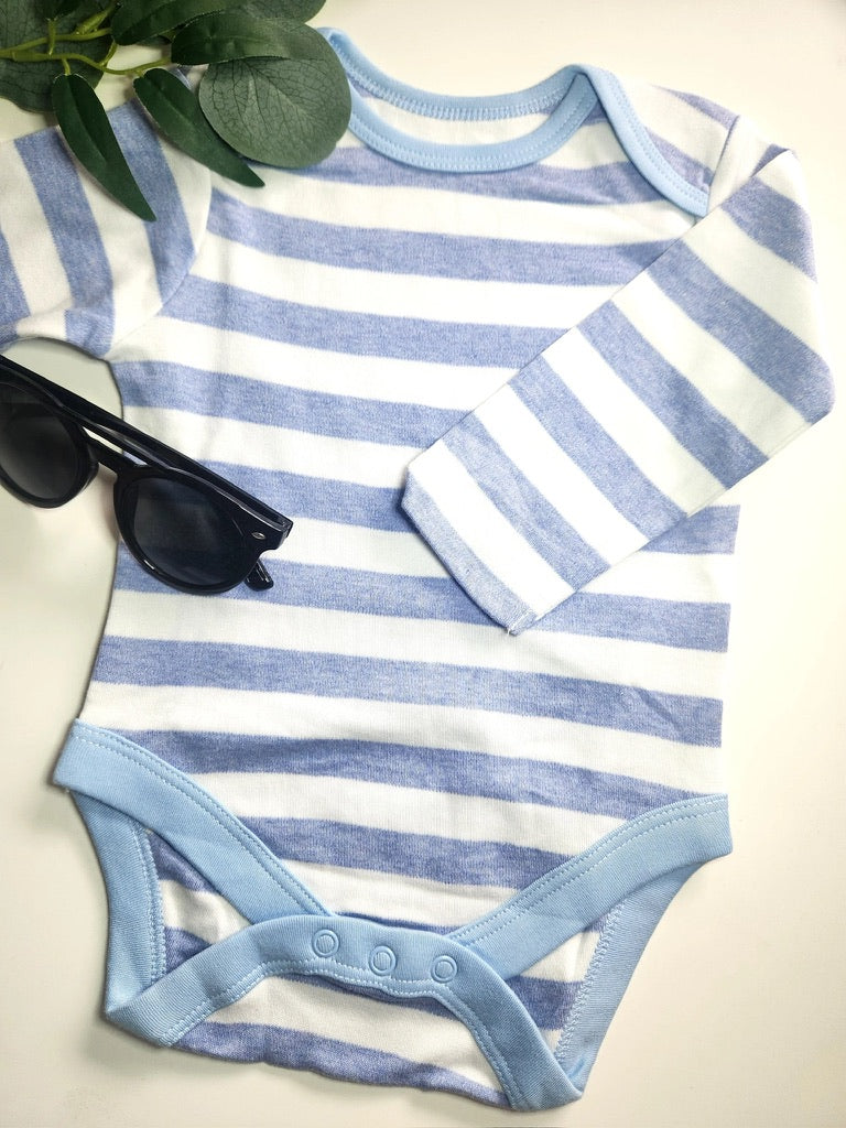 Long Sleeve Blue Stripe Bodysuit  3-6 months