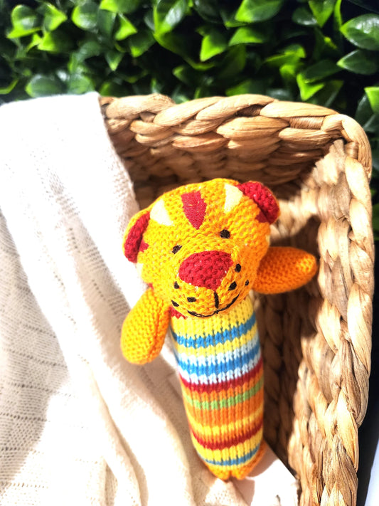 Crocheted animal rattle by Lily and George Tiger