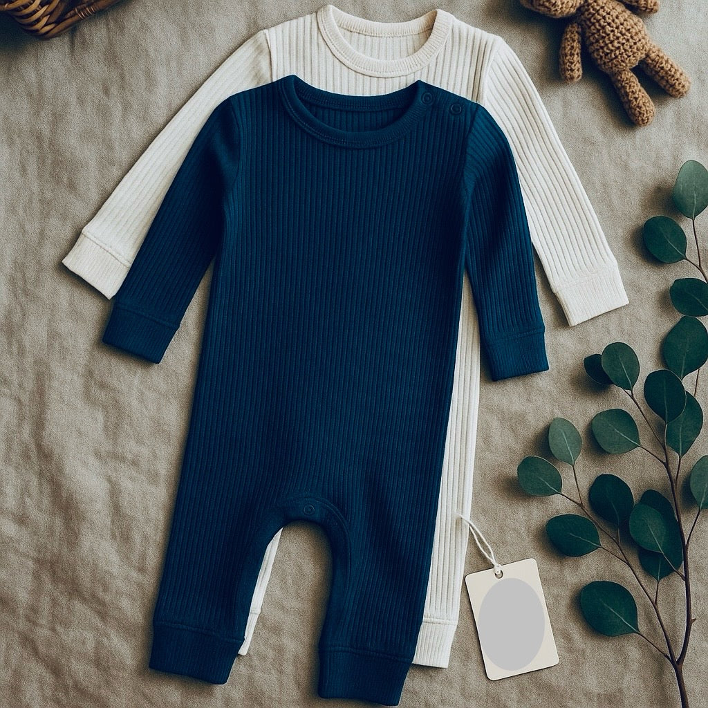 Organic Rib Full Bodysuit Teal/Ecru 2 pieces