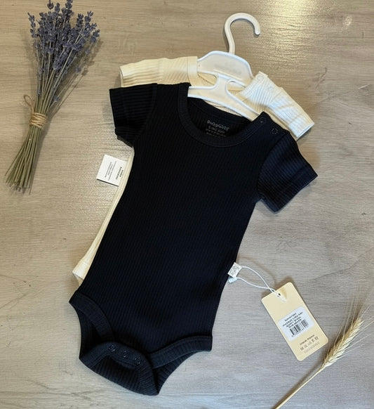 Organic Rib Short Sleeve Bodysuit Black/Ecru 2 pieces