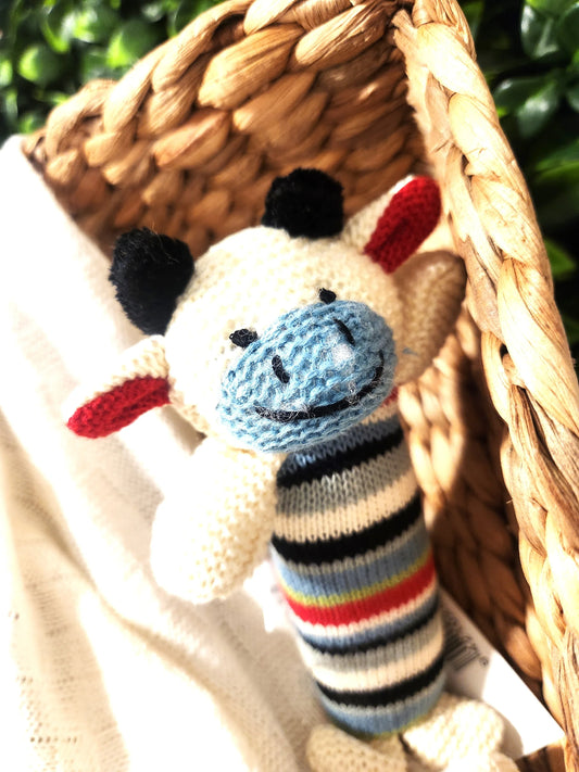 Crocheted animal rattle by Lily and George Cow
