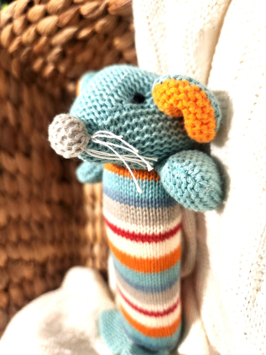 Crocheted animal rattle by Lily and George Mouse