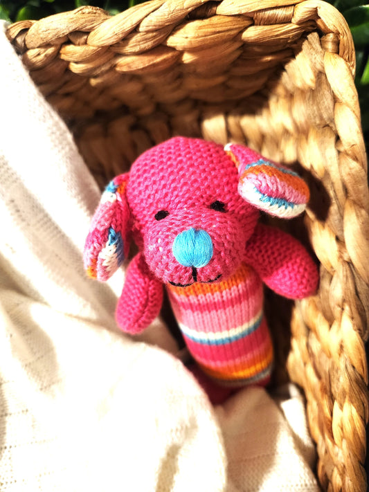 Crocheted animal rattle by Lily and George Dog