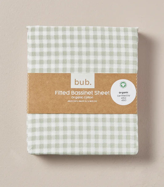 Fitted Bassinet Sheets Green Check