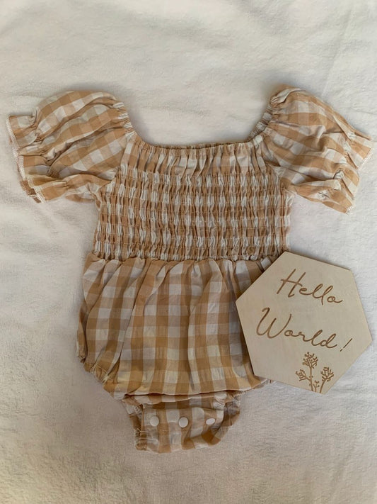 Checkered Tan Romper
