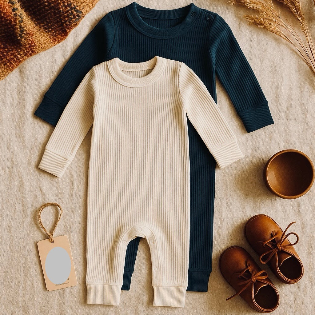 Organic Rib Full Bodysuit Black/Ecru 2 pieces