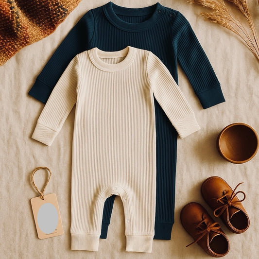 Organic Rib Full Bodysuit Black/Ecru 2 pieces