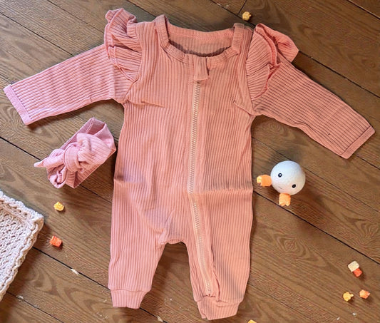 Frilled Zippy with head bow Pink